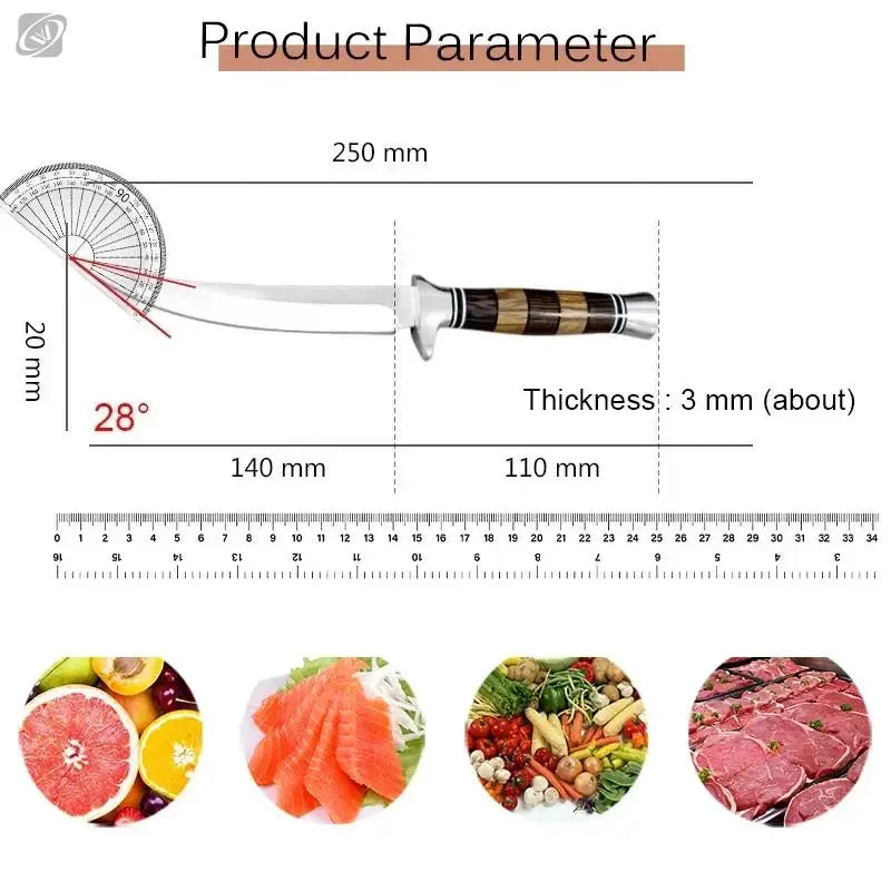 Stainless Steel Bone Meat Cleaver - Hand Forged Chef Butcher Boning Knife | Kitchen Fillet Knife with Rounded Handle for Cooking and Fruit