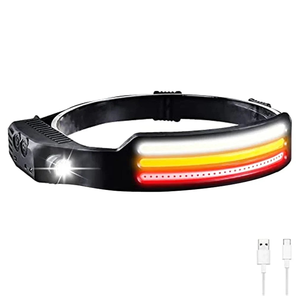 IR Motion Sensor Headlamp – USB Rechargeable Waterproof Headlight, White/Yellow/Red Light 10 Modes Ultra Bright Adjustable Beam Head Lamp for Camping & Outdoor Use
