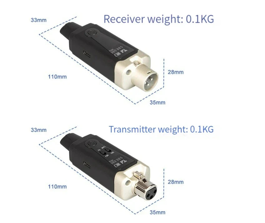 Wireless Microphone System with XLR Converter Adapter – UHF Automatic Transmitter for Condenser & Dynamic Mics