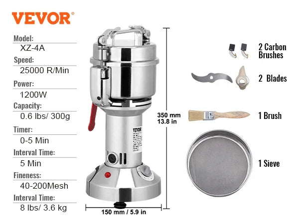 SucceBuy 150-2500g Electric Grain Mill Grinder – Commercial Spice & Herb Grinder for Coffee, Corn & Cereals
