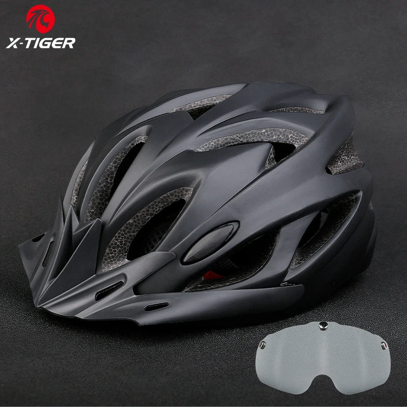 X-TIGER Cycling Helmet – Ultralight MTB Bike Helmet with LED Lights, Integrally-Molded Sports Safety Hat & Goggles Visor