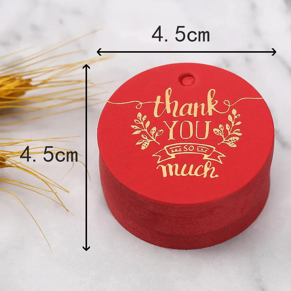 50PCS 4.5cm Bronzing Round Garment Tags – “Thank You” Paper Hang Tags for Clothing, Shoes, Packaging & DIY Crafts