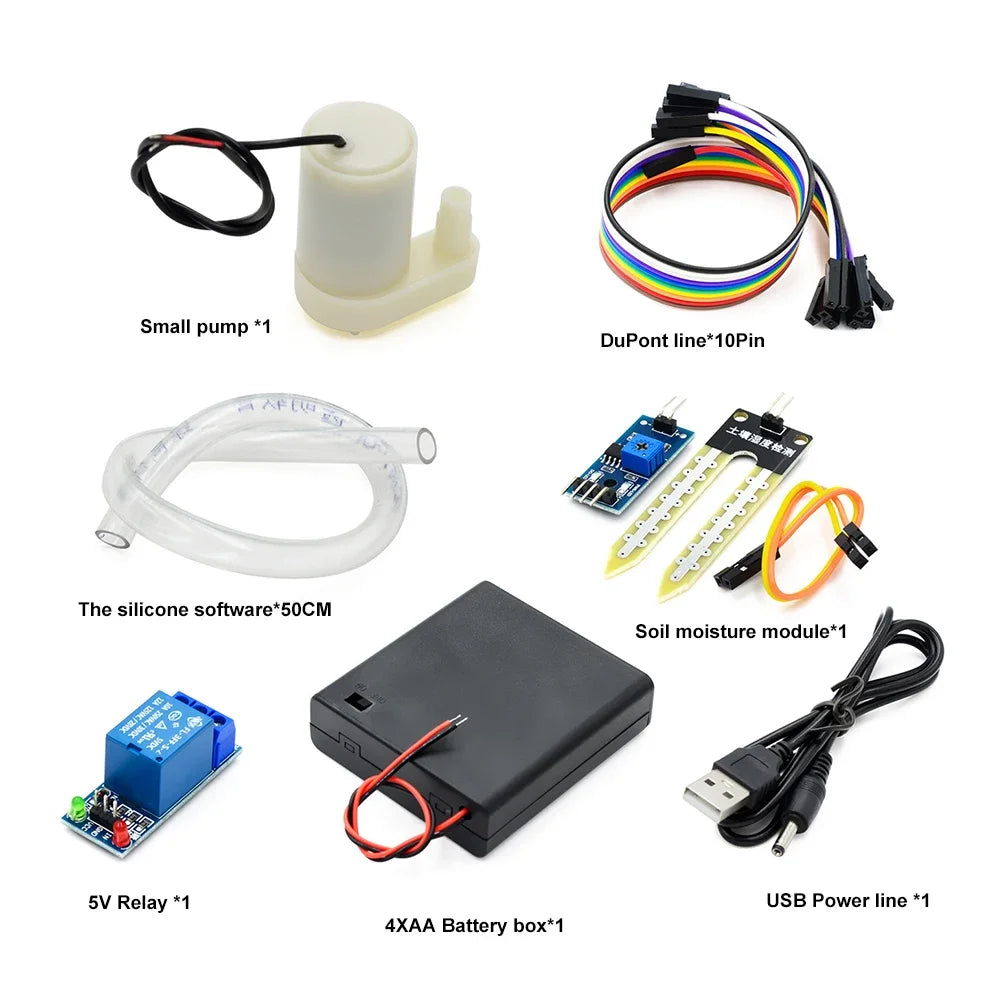 16PCS Automatic Irrigation Module Kit – DIY Soil Moisture Sensor with Relay and 50cm Hose for Arduino Watering System