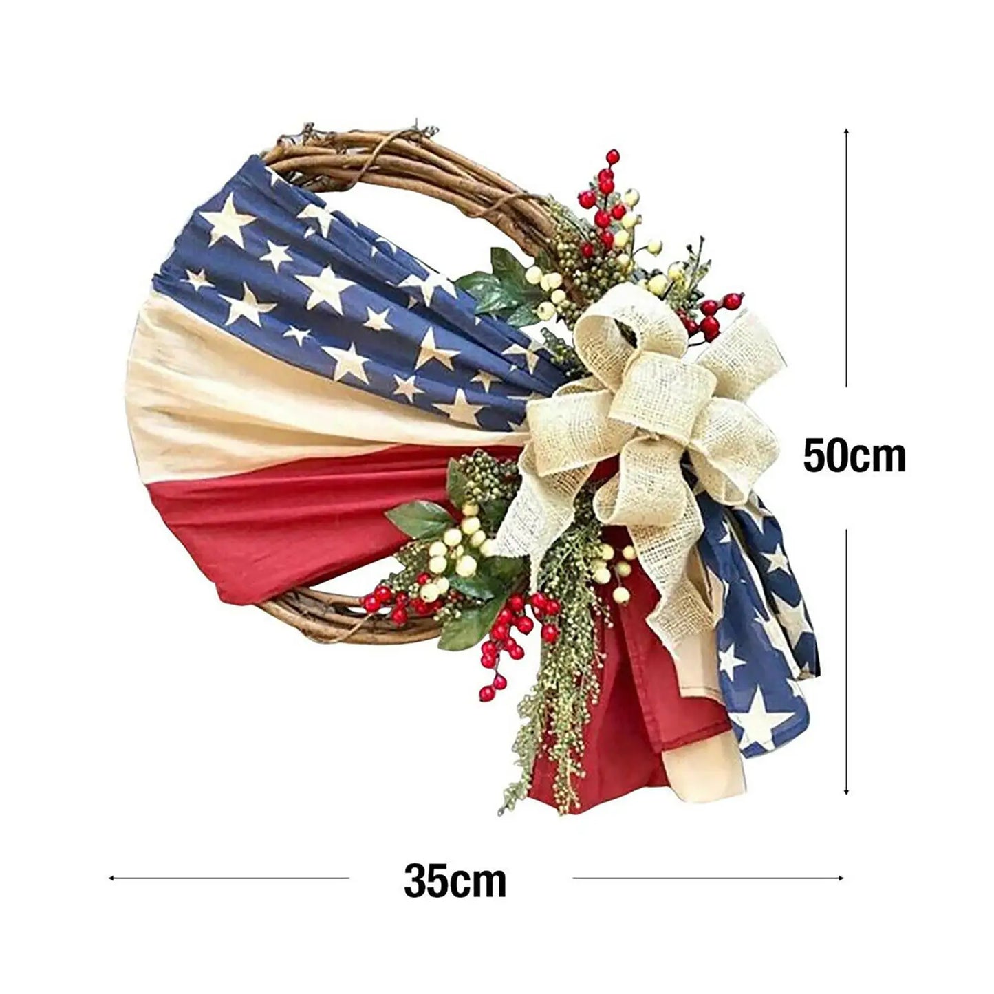 Patriotic American Flag Wreath for Front Door – Independence Day Hanging Decoration for Indoor & Outdoor Window Use, Artificial Red White Blue Wreath