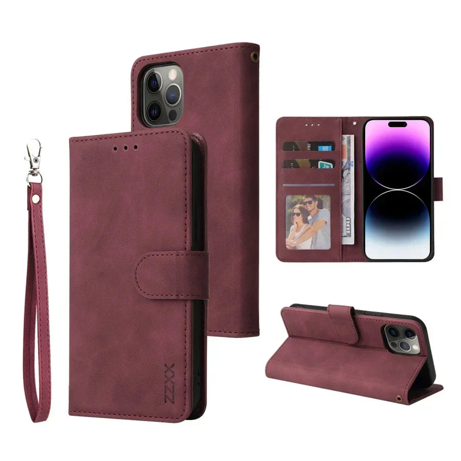 ZZXX Leather Wallet Case for iPhone 16e–6s Plus – Flip Cover with Card Holder & Protective Stand Design