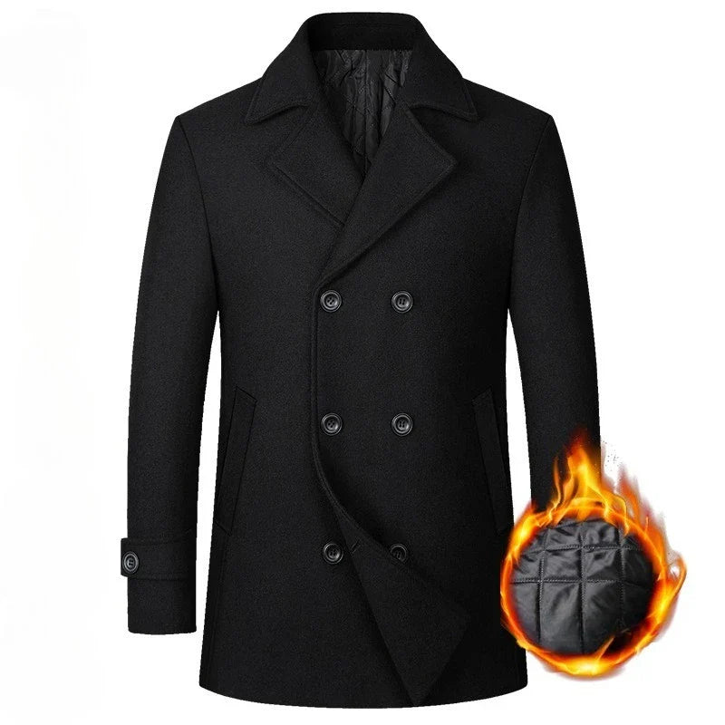 Men’s Double Breasted Wool Blend Winter Coat – Thick Warm Long Trench Overcoat (EU Sizes)