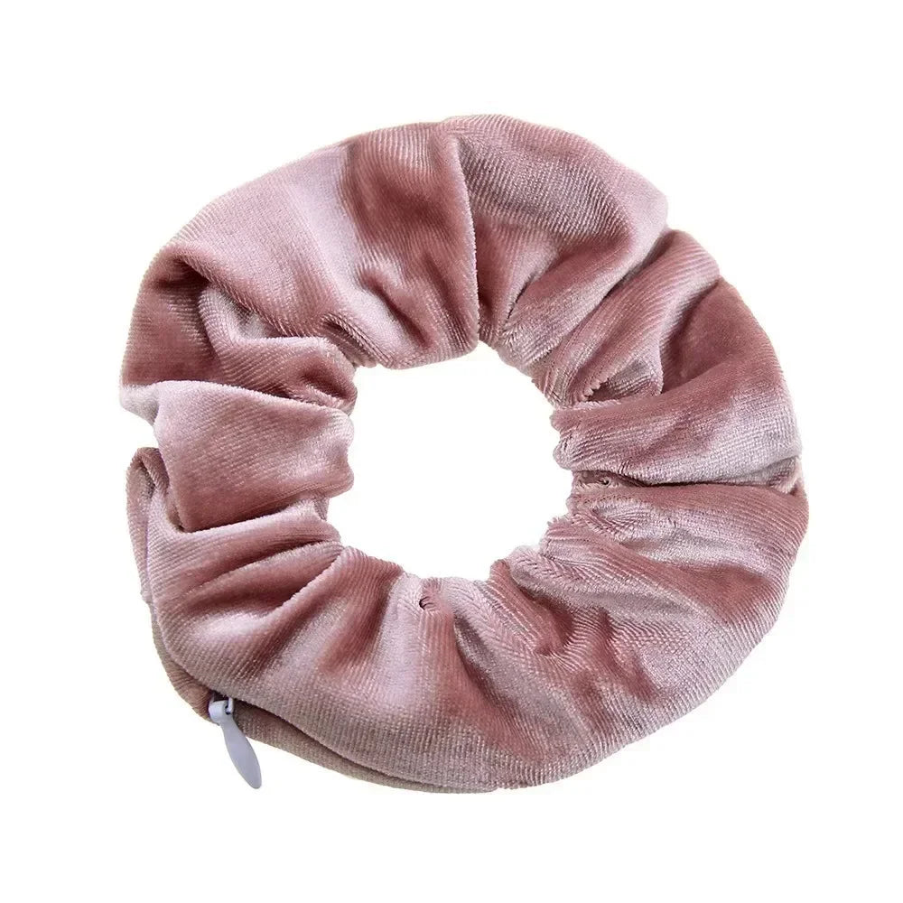 Portable Secret Hair Tie Storage Case – Hidden Scrunchie with Zipper for Key, Cash & Jewelry (Travel/Outdoor)