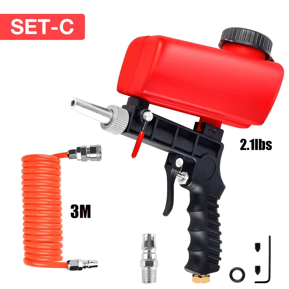 90PSI Portable Sandblasting Gun - Adjustable Cordless Handheld Gravity Air Tool for Home Cleaning & Surface Polishing