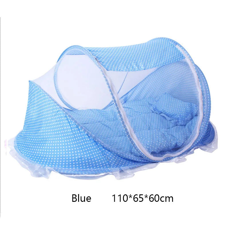 Portable Baby Mosquito Net Bed - Foldable Infant Crib with Cotton Pillow & Travel Bedding