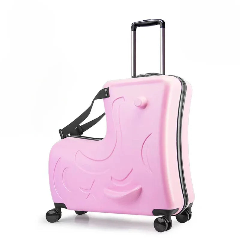 Kids Scooter Ride-On Suitcase – 360° Wheel Luggage with Pedal, Handrail, Removable Seat Belt, 20/24 Inch Cabin Bag