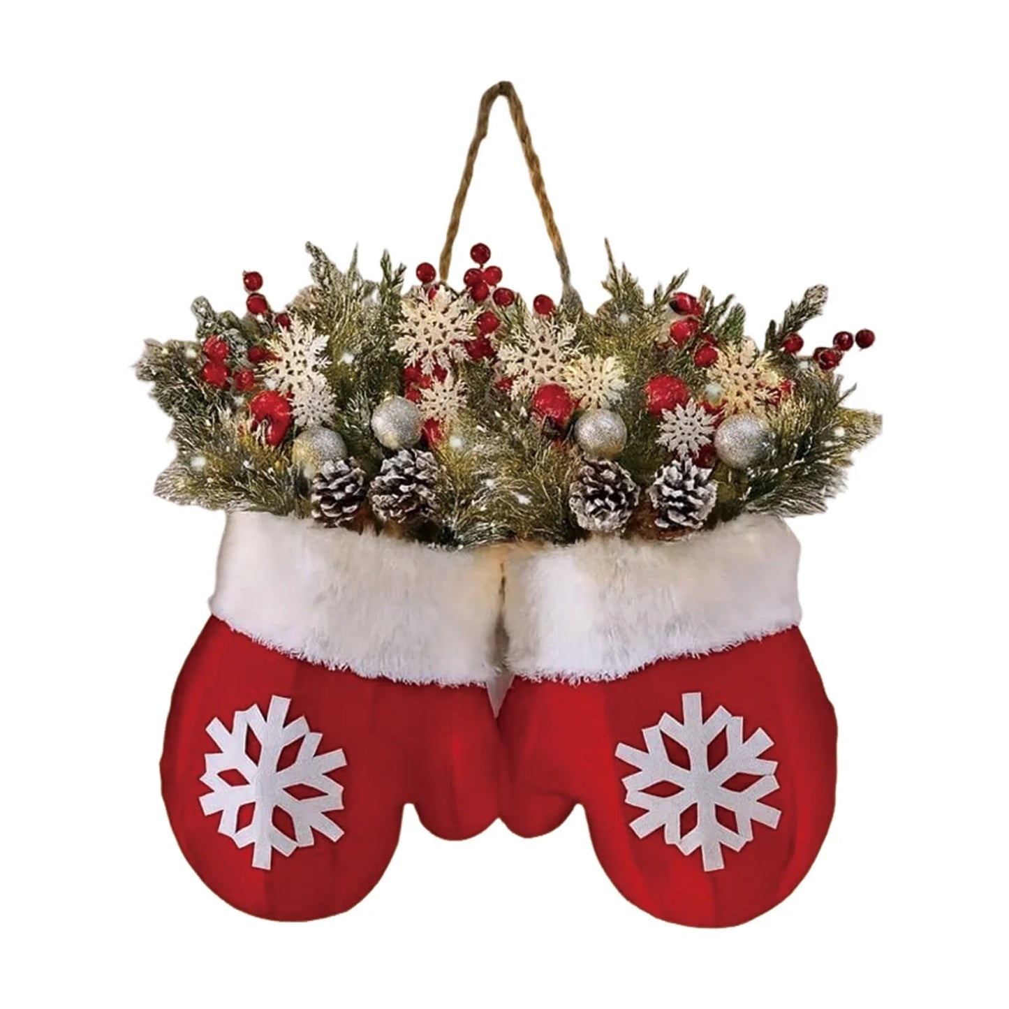 2025 Christmas Glove-Shaped Artificial Flower Garland Wreath — Window & Door Holiday Decoration