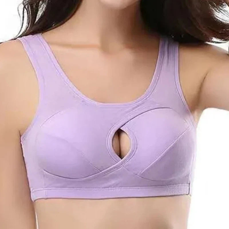 Plus Size Women’s Cotton Bra S-6XL – Sexy Hollow-Out Seamless Bralette with Removable Pads, Comfortable Gathered Underwear
