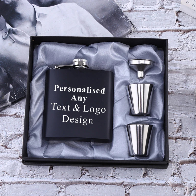 Personalized 6oz Stainless Steel Hip Flask – Engraved Gift for Best Man, Groom, Wedding with Custom Logo & Gift Box