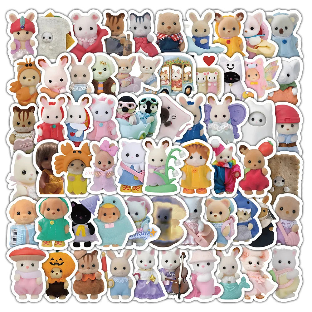 100/200pcs Calico Critters Stickers — Waterproof Cartoon Decals for Laptops, Scrapbooks, Skateboards & Kids’ Decor