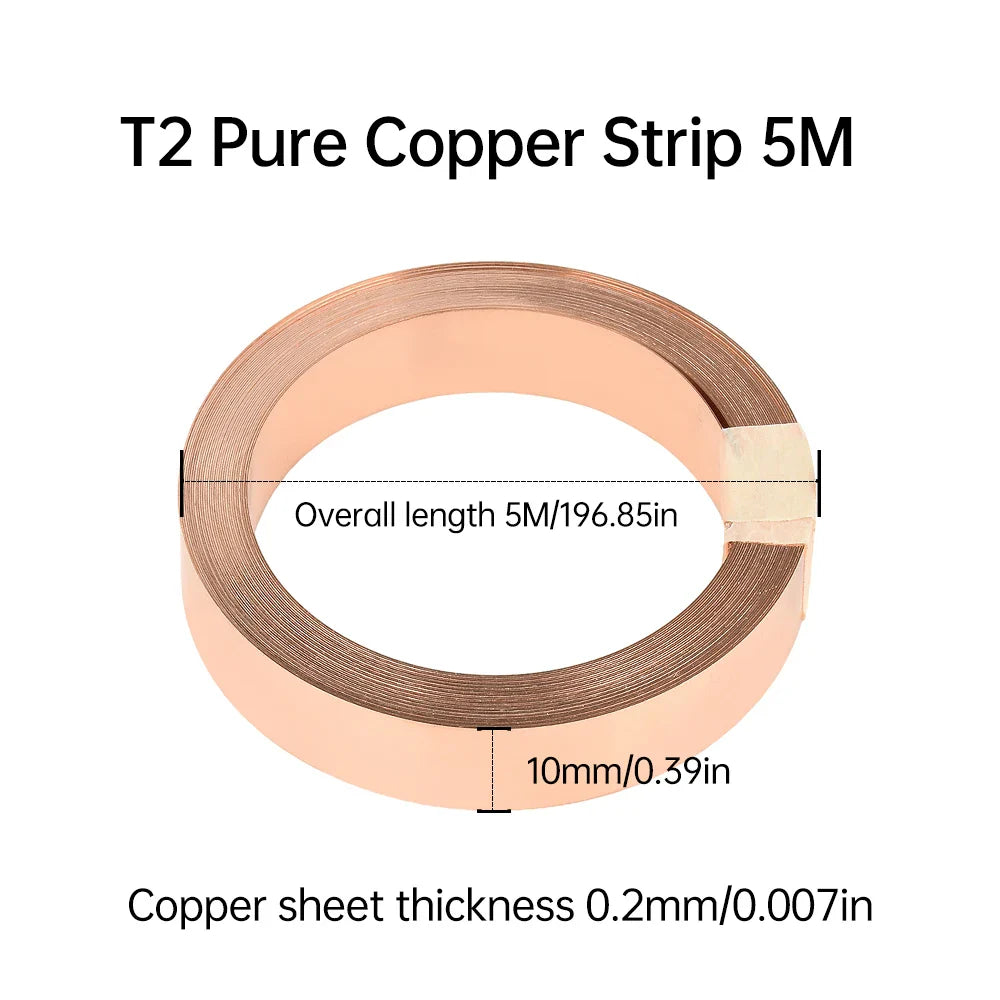 5M T2 Pure Copper & Nickel Strip — 0.15mm/0.2mm Nickel-Plated Copper Belt for 18650, 26650, 21700 Lithium Battery Pack Spot Welding