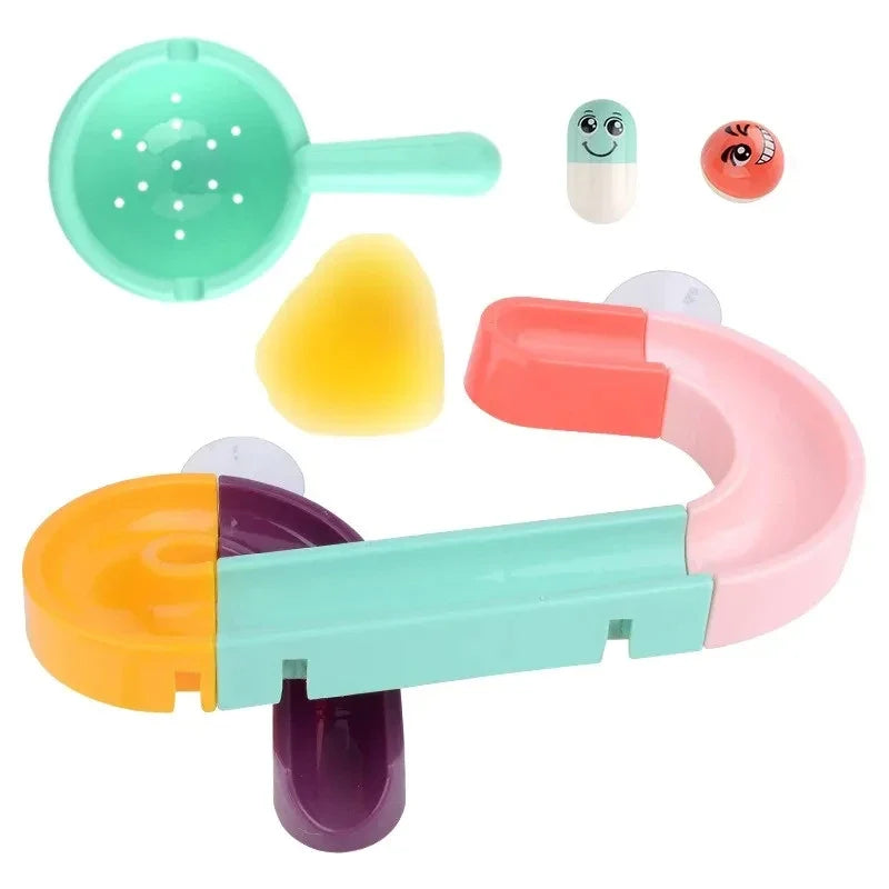 Baby Duck Bath Track Toy Set - DIY Stackable Marble Slide Water Game Toy for Kids Bathtub Fun Gift