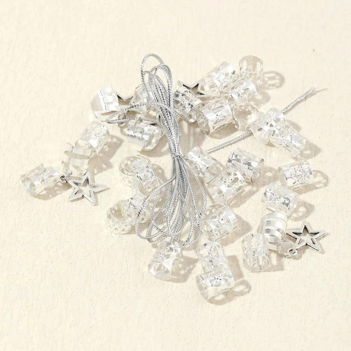 36pcs Star Decor Hair Ring Accessories: Beads Hair Braid Rings Clips - Dread Locks Metal Cuffs for Hair Braiding Decoration