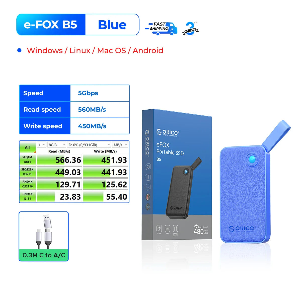 ORICO Portable USB 3.2 Gen2 External SSD for iPhone 15/Pro, Windows & Mac – Ultra Fast Lightweight Solid State Drive