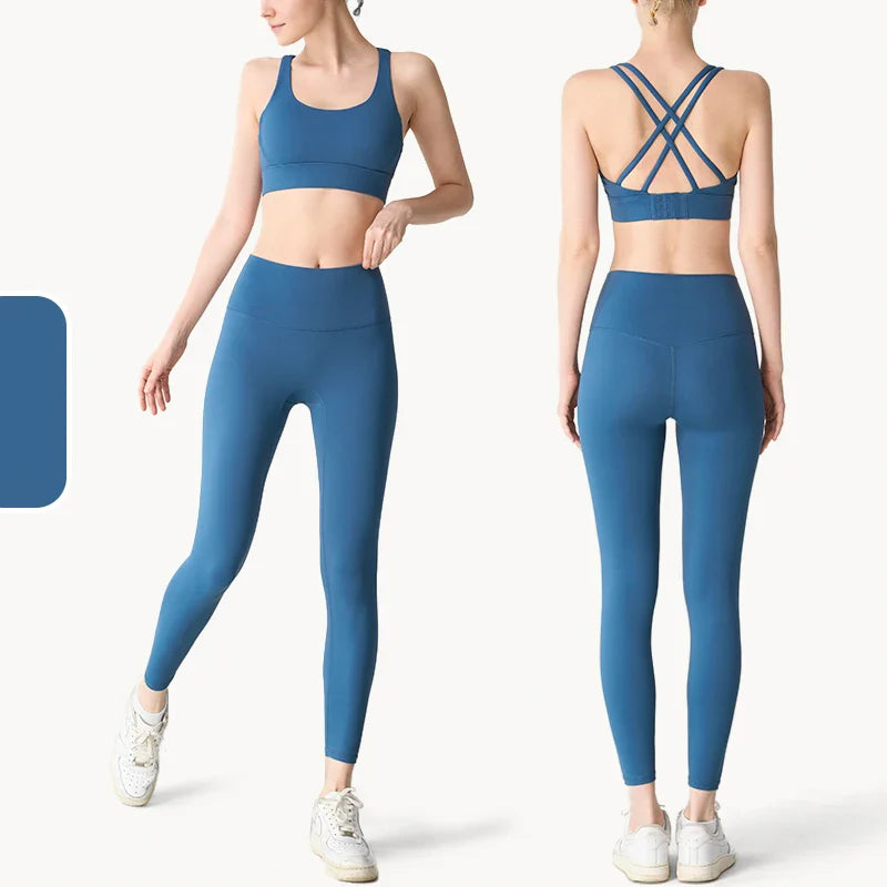 2-Piece Women’s Yoga Tracksuit – Athletic Pilates Fitness Set with Push-Up Sports Bra & Leggings for Gym Workouts