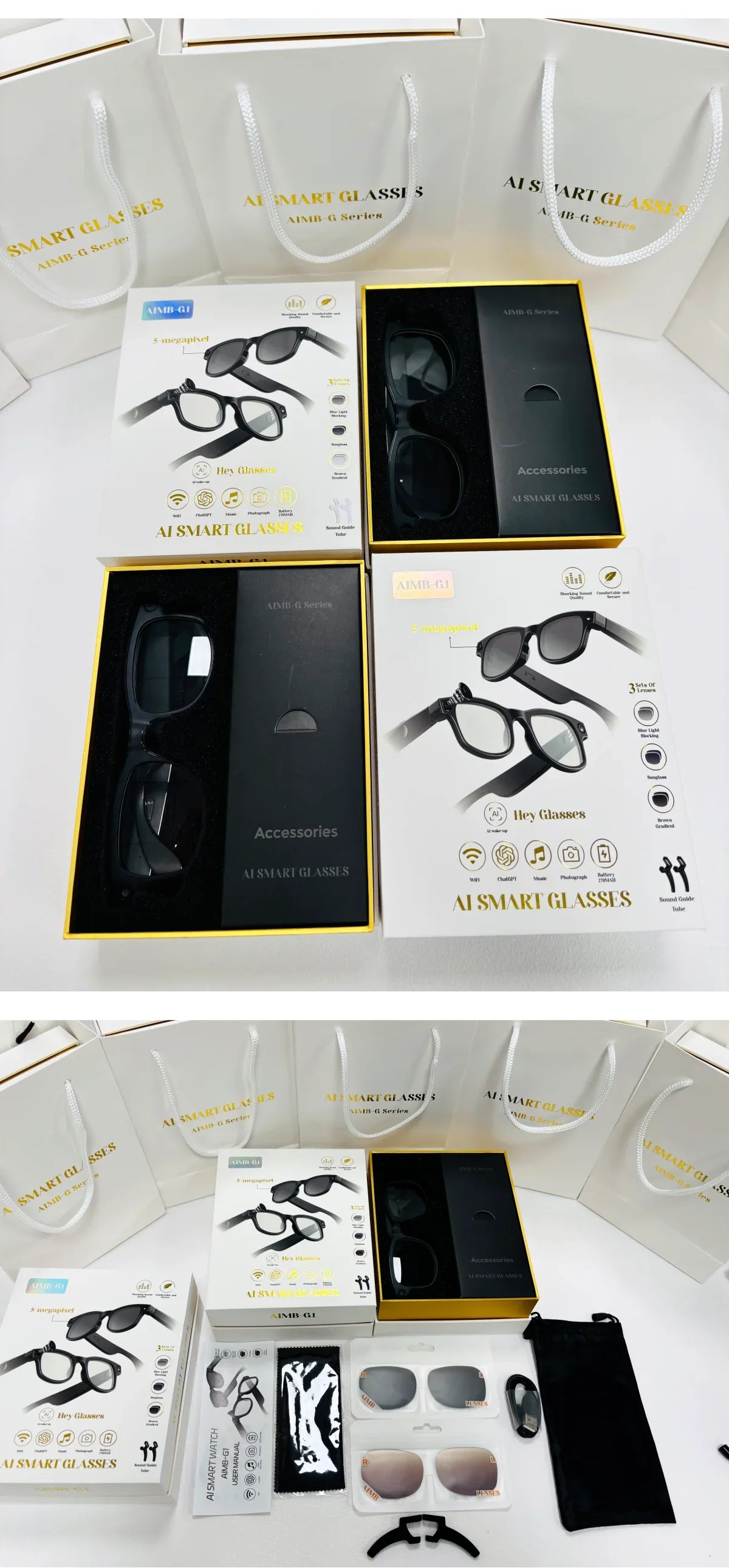 500W AI Smart Camera Sunglasses 3-in-1 Lens HD1080P ChatGPT Voice Control WiFi Bluetooth Intelligent Glasses