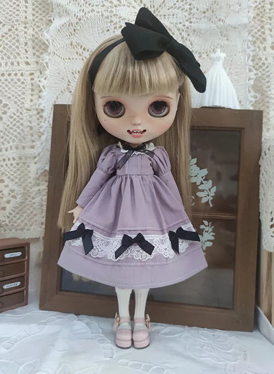 Blythe Doll Clothes – Wine Red & White Princess Dress with Lace for YMY, Licca, Azone OB24/OB27 Dolls