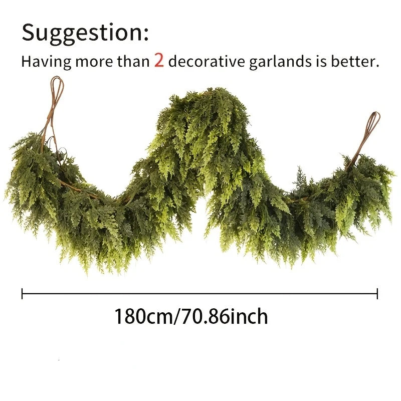 Artificial Dense Christmas Vine Wreath – Fake Norfolk Cedar Rattan Garland for Fireplace, Table, Porch Xmas Decoration