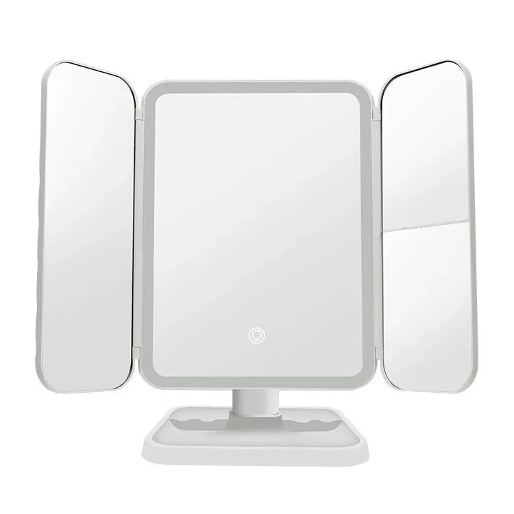 Trifold LED Makeup Mirror – Smart Light-Up Dressing Mirror with Adjustable Fill Light for Beauty & Dorm Use