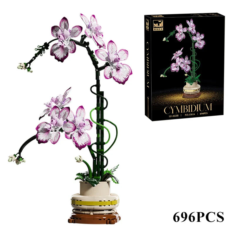 Orchid Cymbidium Building Blocks Set – DIY Potted Phalaenopsis Flower Simulation Toy for Valentine’s Gift