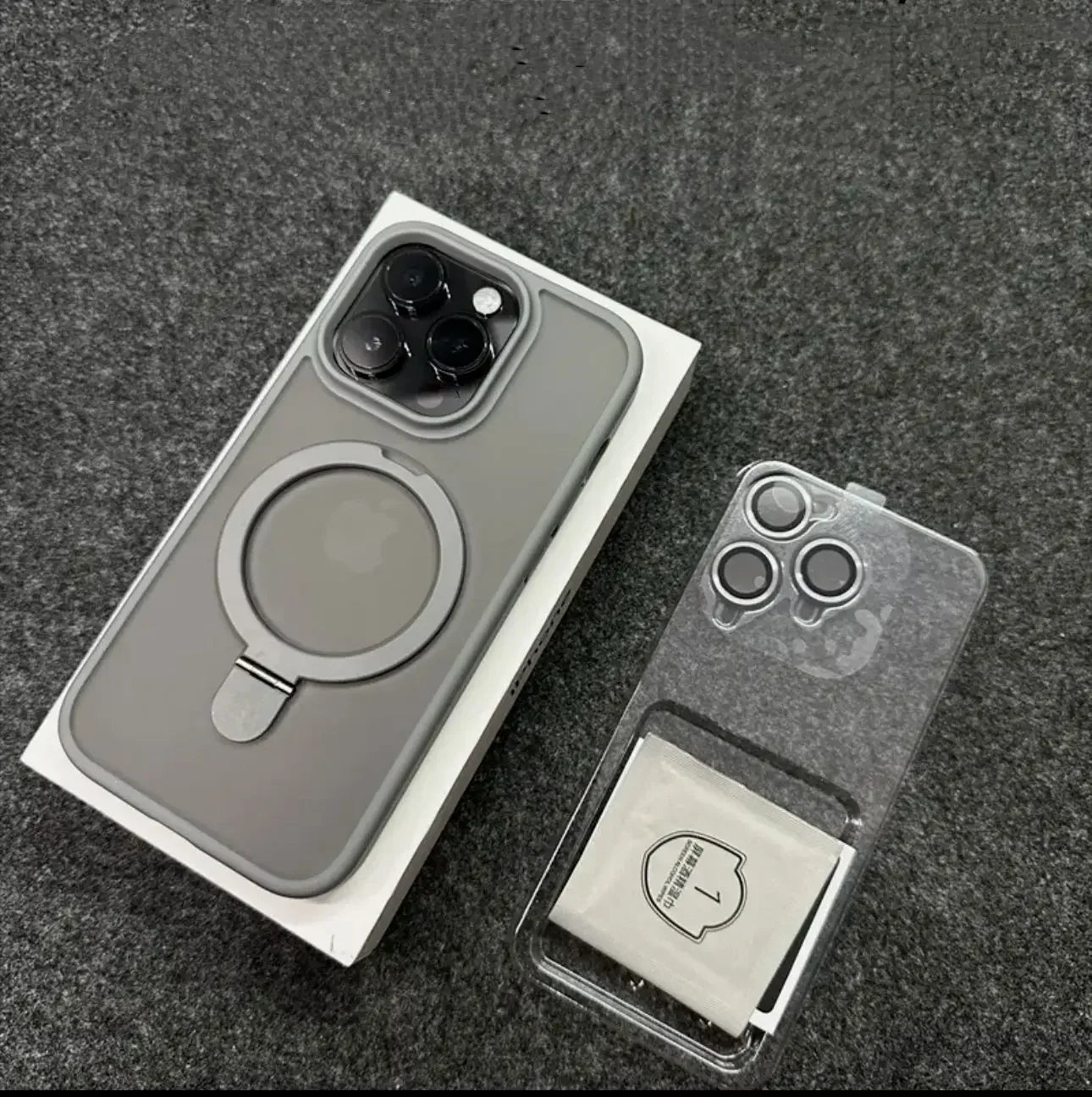 MagSafe Magnetic Metal Ring Case - Matte Protective iPhone 12-17 Pro Max Cover with Lens Protector and Stand Grip Design