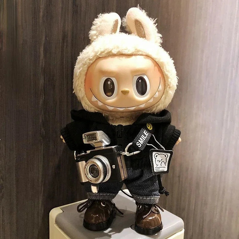 17cm Labubu Idol Dolls Clothes - Kpop EXO DIY Accessories, Cute Mini Plush FEAR Hoodie Se