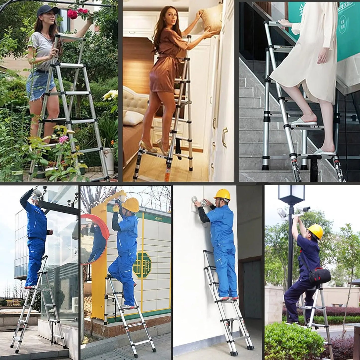 5+6 Step Telescopic Ladder – Multi-Purpose Folding Aluminium Ladder, Extendable & Portable Stair Ladder for Home & Work Use