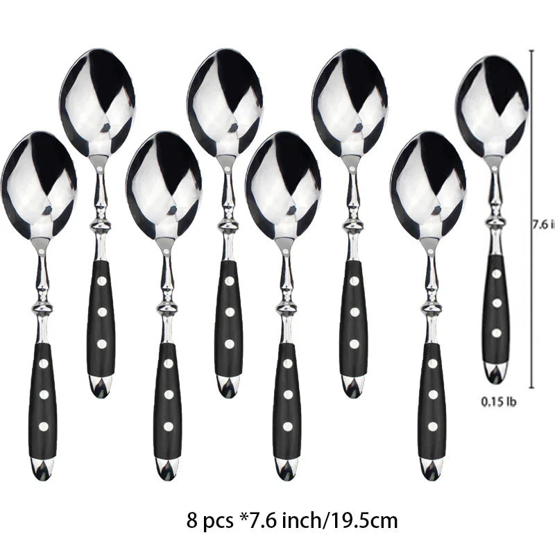 Classic Elegant Stainless Steel Cutlery Set – Fork, Spoon, Knife & Teaspoon Full Dining Steak Dinnerware Collection