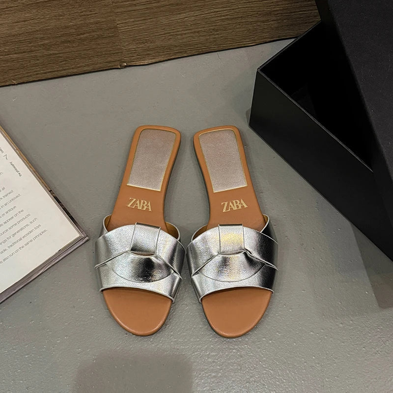 2025 Summer Women's Designer Open Toe Woven Flat Slippers – Comfortable Casual Shoes