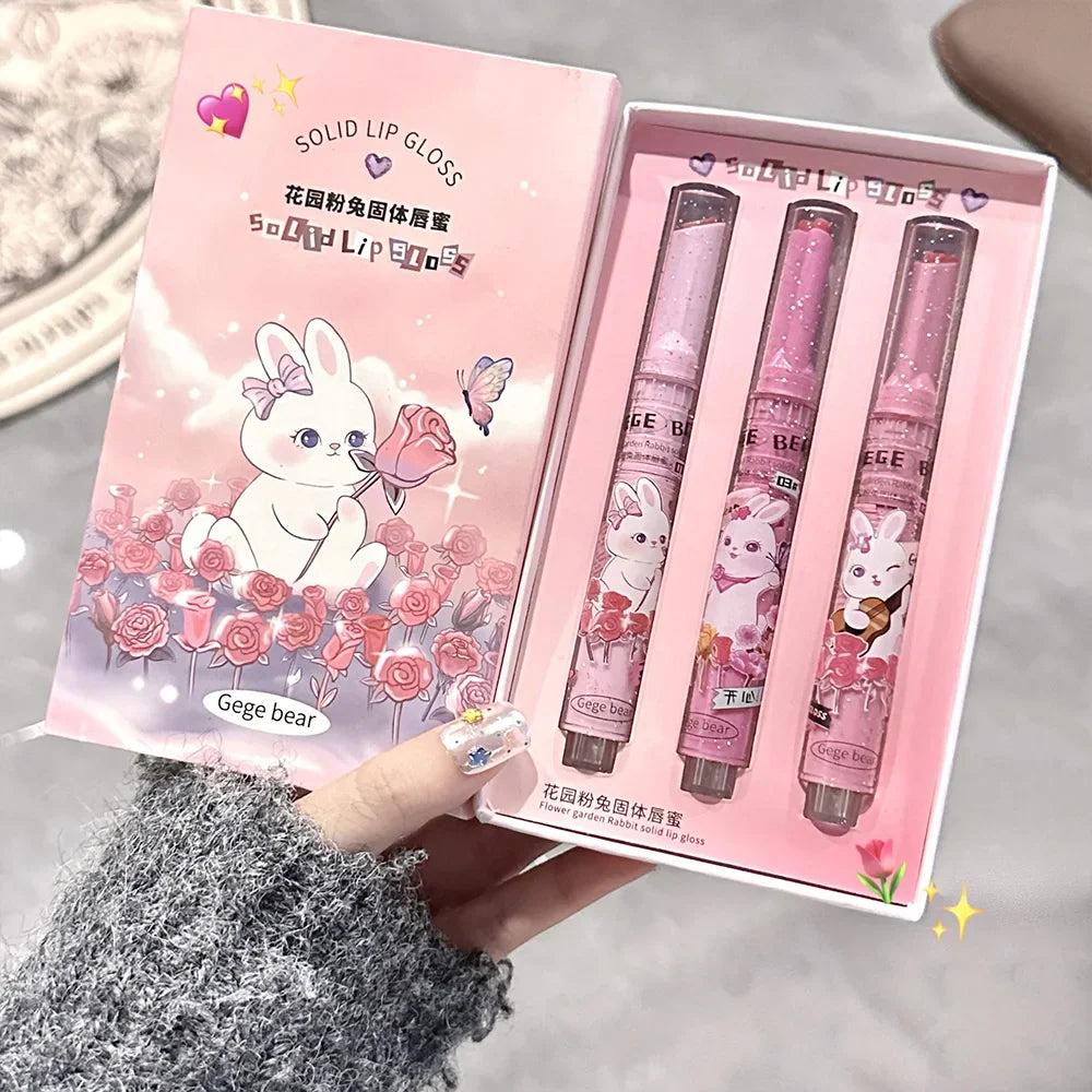 Gege Bear Pink Rabbit Lip Gloss — Moisturizing, Long-Lasting Watery Colored Lip Balm