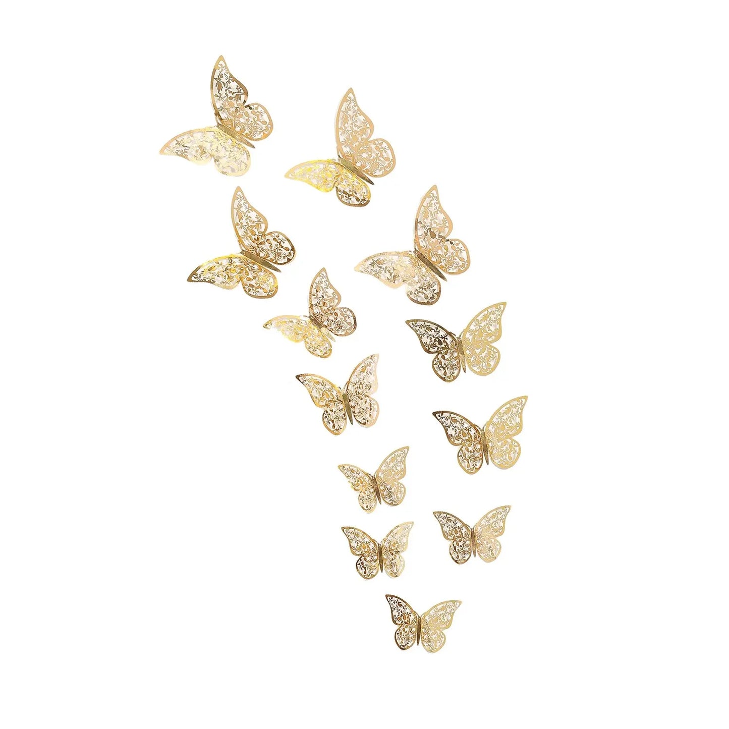 12PCS Metal-Inspired 3D Hollow Paper Butterfly Decorations – Party, Wedding, Birthday & Festival Wall Stickers