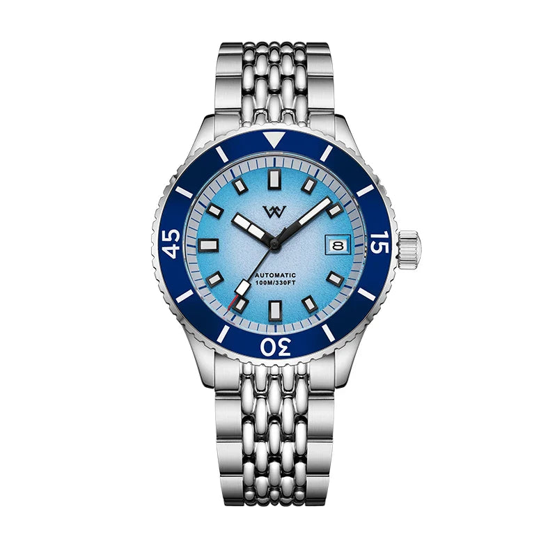 WM Welly Merck Automatic Mechanical Watch for Men — Sparkle Grain Gradient Dial, Ceramic Bezel, NH35, AR Coating, 100M WM212