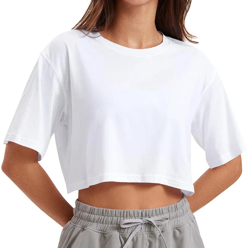 Harajuku Y2K Women’s Pink Crop Top – Casual Round Neck Loose Summer Tee