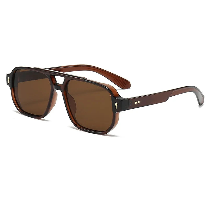 Retro Double Bridge Square Sunglasses — Luxury Fashion Rivet Design UV400 Shades for Men & Women