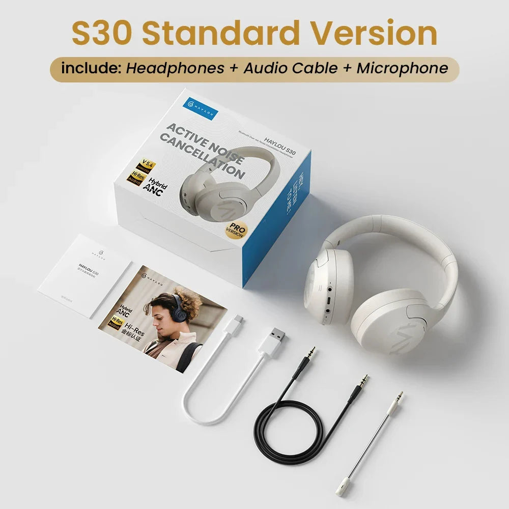 HAYLOU S30 Wireless Bluetooth 5.4 Headphones - 43dB Adaptive Noise Cancelling, 40mm Driver, 80H Playtime Earphones