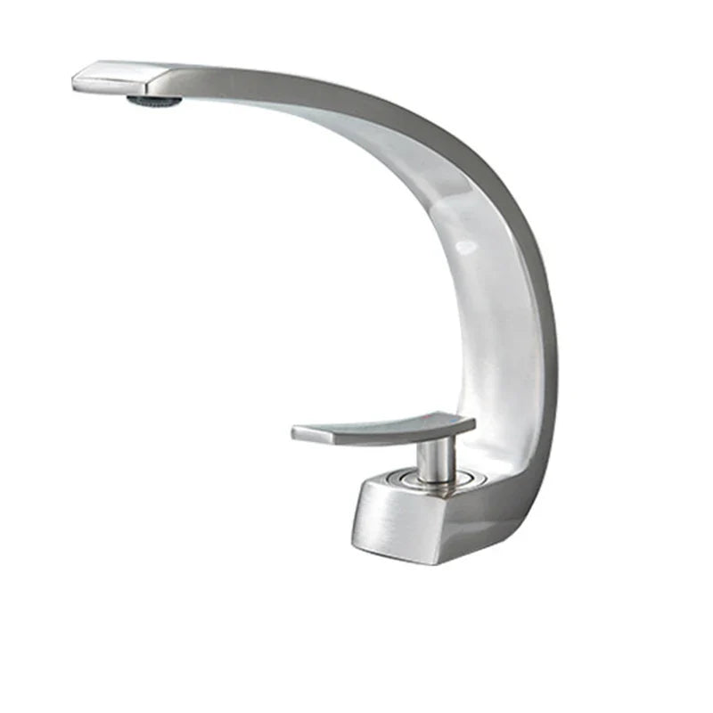 Brass Bathroom Faucet - Single Handle Basin Sink Mixer Tap with Hot & Cold Water, Beautiful Curve Design, Deck Installation