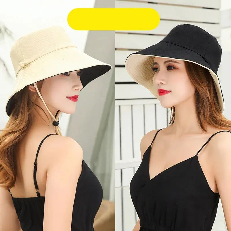 Women’s Fisherman Sun Hat – Large Brim UV Protection Face Cover Summer Sunshade Bucket Hat, Double-Sided Fashion Travel Cap