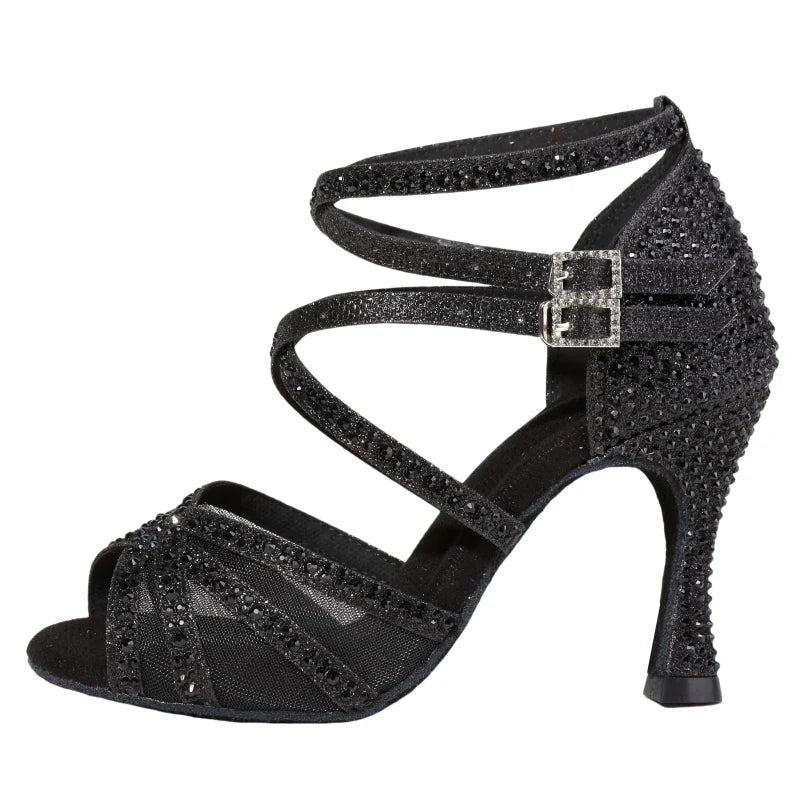 Women’s Latin Dance Shoes - 7.5cm Diamond Studded Heels with Soft Sole for Ballroom & Dance