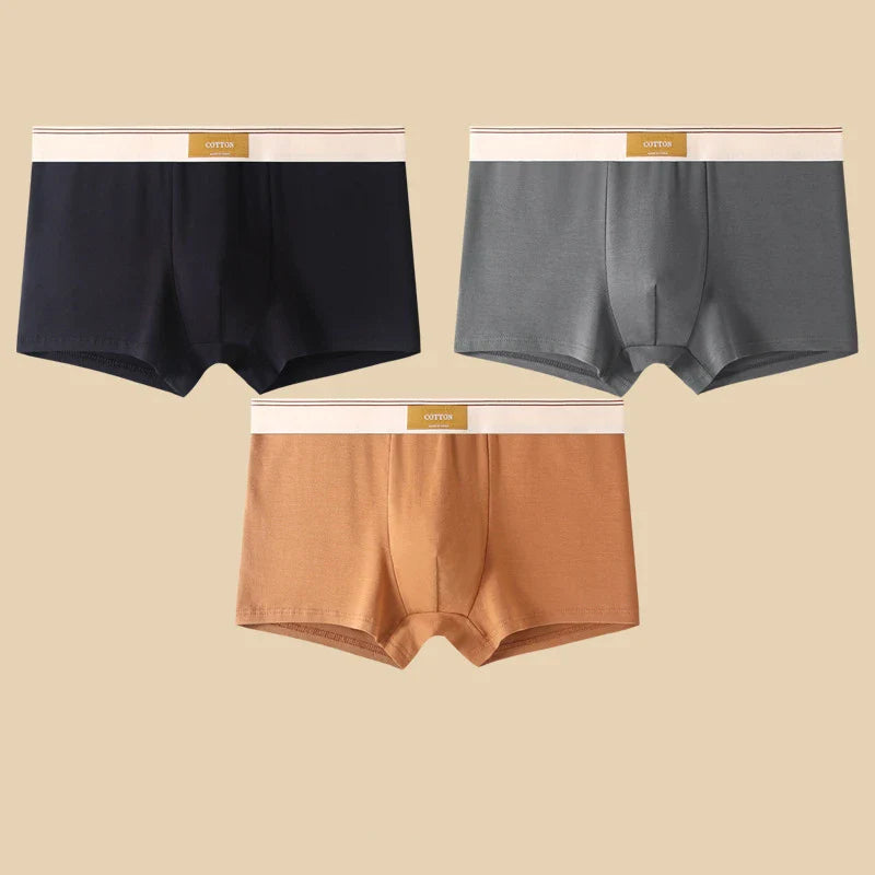 3PCS Men’s Cotton Boxer Shorts – Comfortable Breathable Solid Color Underwear Set for Everyday Wear & Sports Comfort
