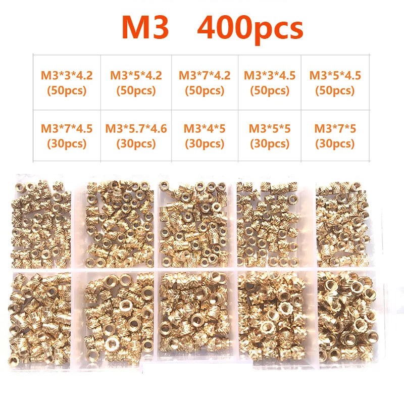 Brass Insert Nut Set M2βM6 β Knurled Hot Melt Threaded Copper Nuts for 3D Printing & Injection Molding