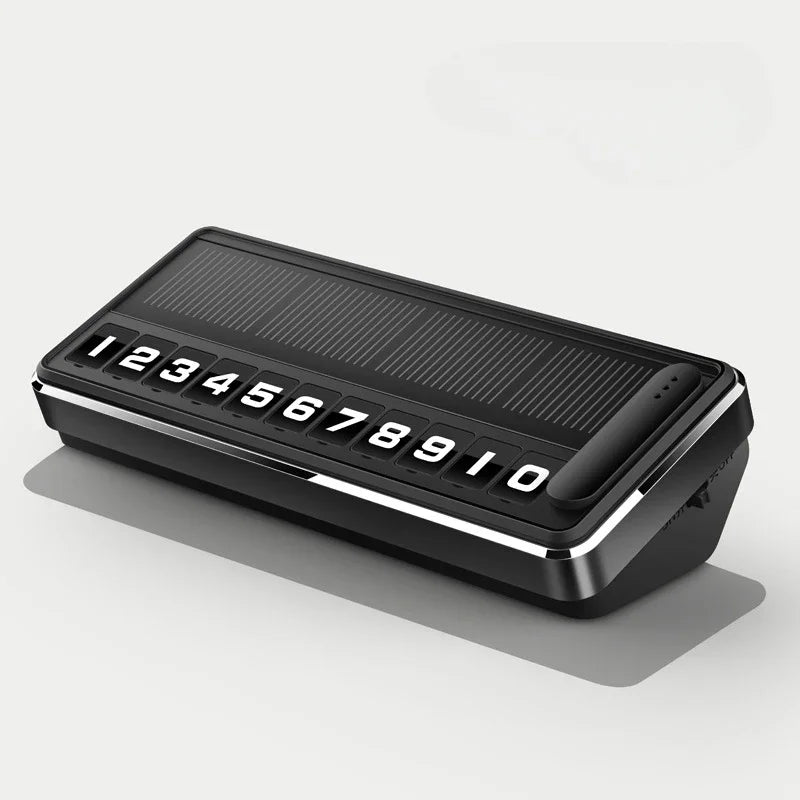 Solar LED Car Phone Number Plate — Hidden Temporary Parking Card with Multi-Number Display
