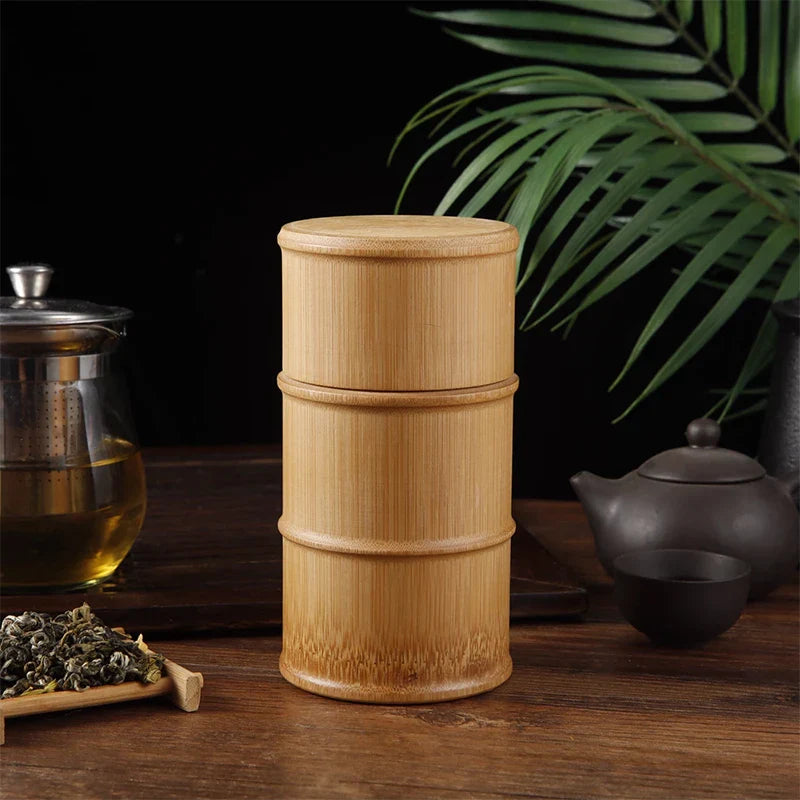 Natural Bamboo Food Storage Box – Eco-Friendly Tea, Nut, & Spice Canister Organizer for Kitchen