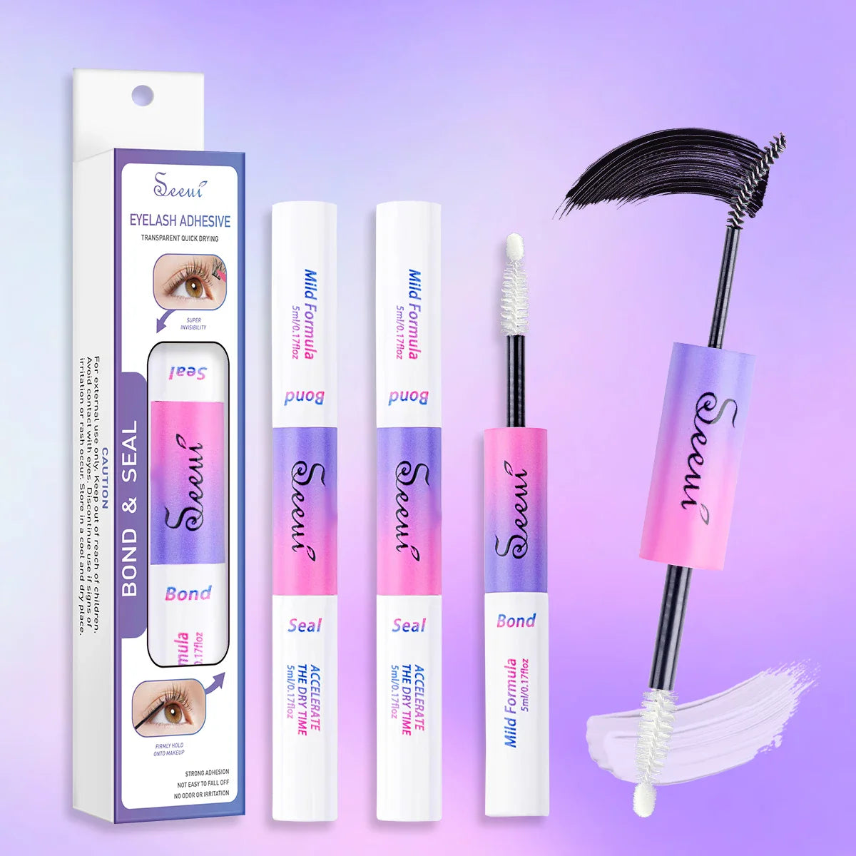 Eyelash Glue and Seal for Clusters – Strong Hold, Long-Lasting Lash Adhesive and Extension Tool