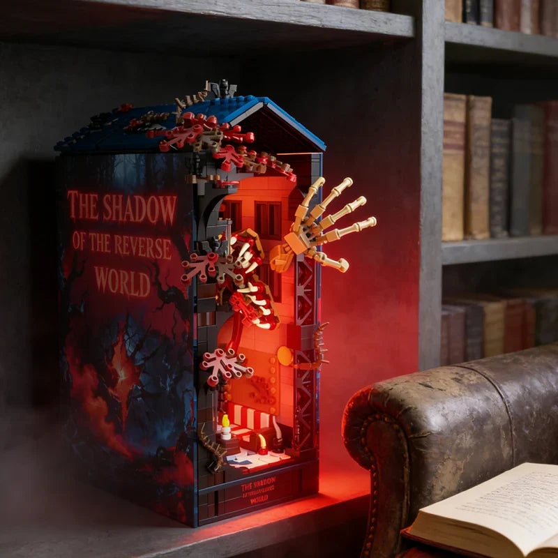 Upside Down Monster House Book Nook Kit - 3D Building Block Puzzle with LED Lights for Kids & Collectors