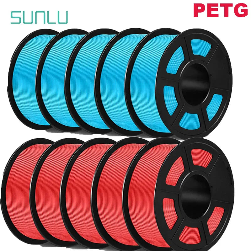 SUNLU 10KG 3D Printer Filament Set – 1.75mm PLA, PETG, PLA+ & Clear, 10 Rolls x 1KG Neatly Wound for 3D Printers & 3D Pens