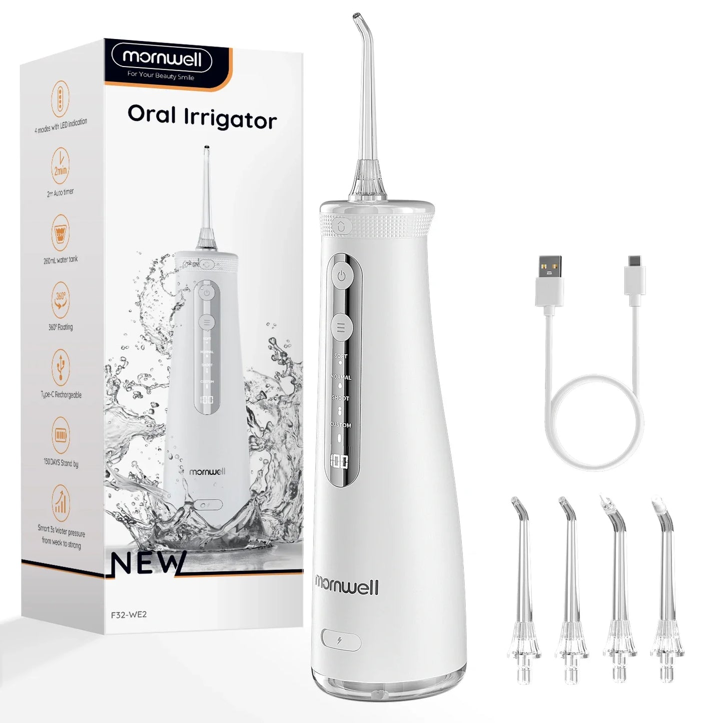 Mornwell F32 Sonic Water Flosser - 260ML Oral Irrigator Dental Teeth Cleaner Whitening Device For Home Care